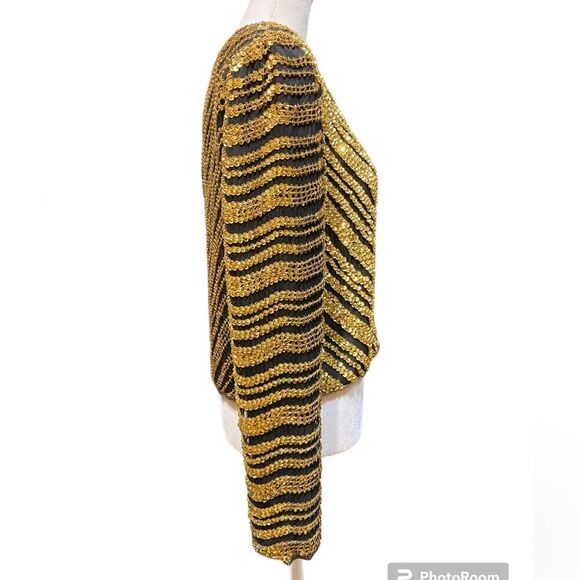 Jackets & Blazers - NWT Handmade Gold Sequin Jacket Size S Black silk and Gold Sequin/ beads